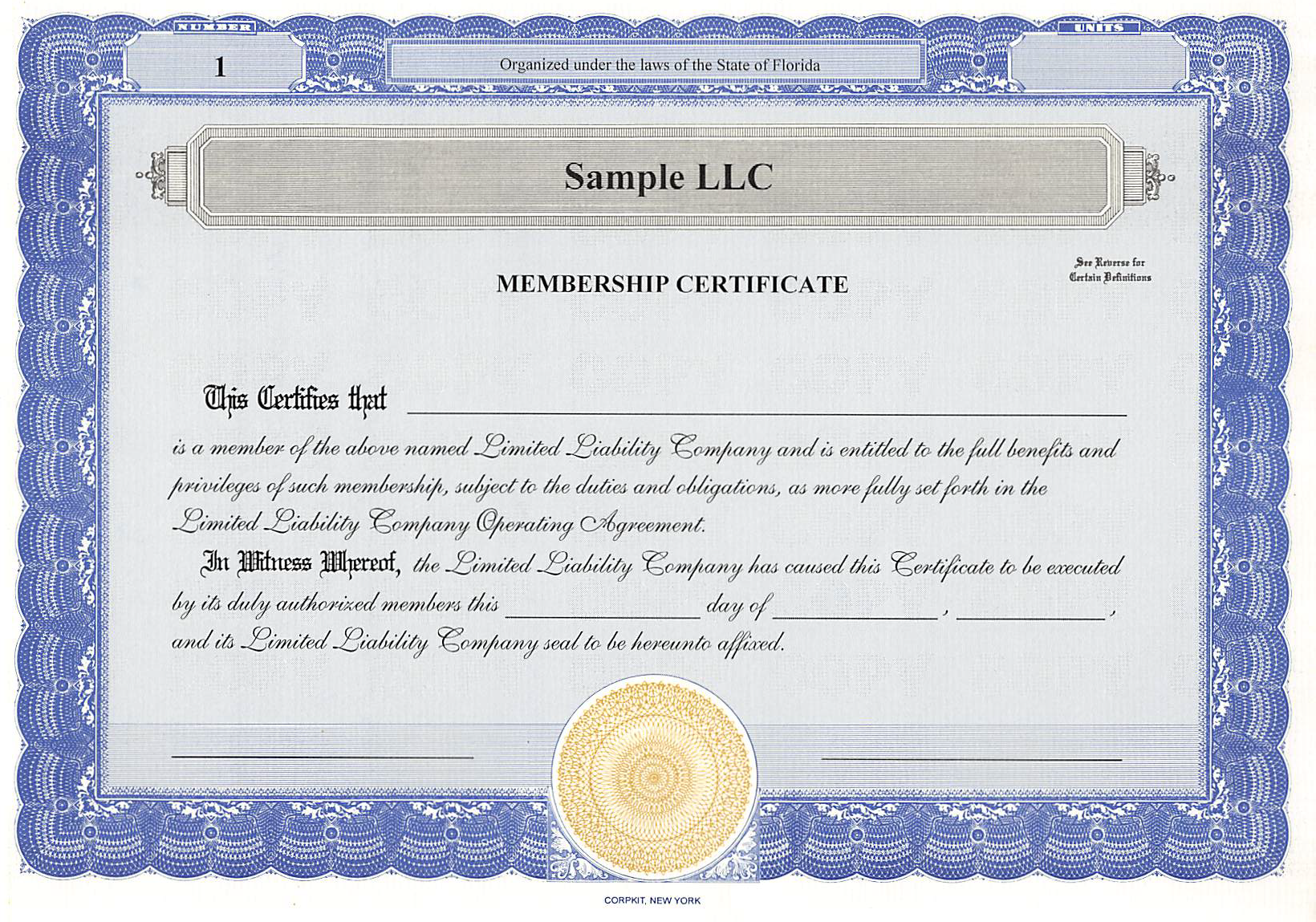 Sample LLC Certificate