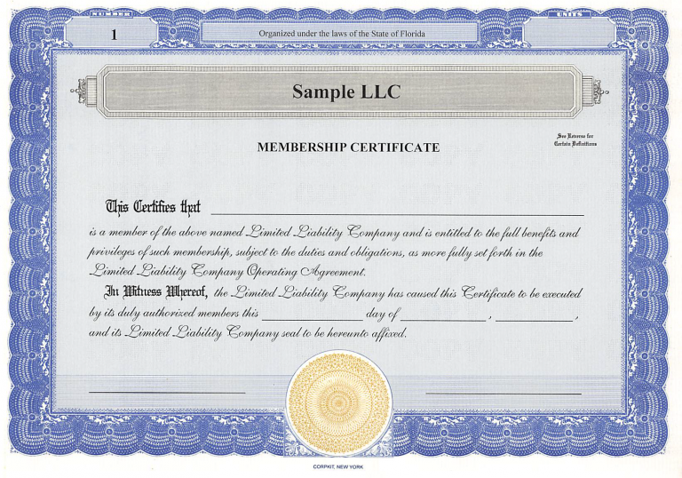 Sample LLC Certificate | Your Capital Connection Inc